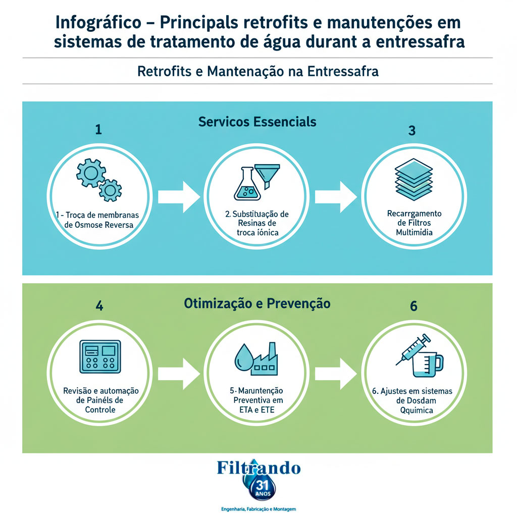 Principais retrofits e manutenções em sistemas de tratamento de água durante a entressafra.